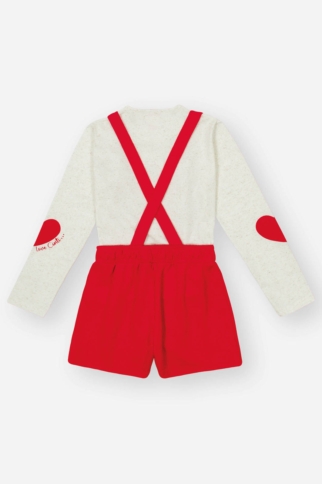 Conjunto Infantil Menina Blusa Coração E Jardineira Vermelho Mundo Cinti