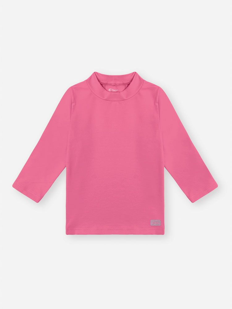 Blusa Manga Longa Bebê Menina em Malha UV Rosa Neon