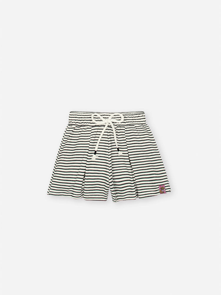 Conjunto Infantil Listrado com Blusa Boxy e Shorts em Malha Fio Tinto – Look Menina Verão Preto PRETO