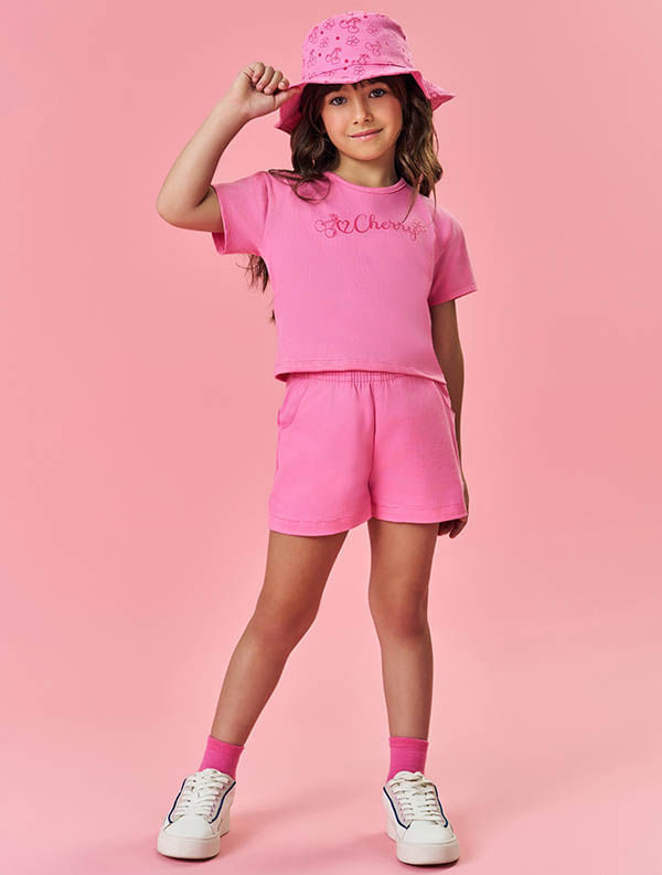 Conjunto Infantil Menina Tutti-Frutti Blusa; Short E Bucket Natural Mundo Cinti