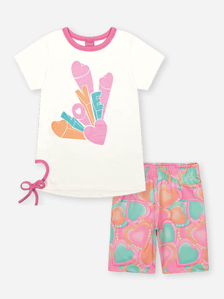 Conjunto Infantil Neon Love com Blusa em Meia Malha e Ciclista em Suplex – Look Menina Verão com Gli NATURAL/RS BARBIE