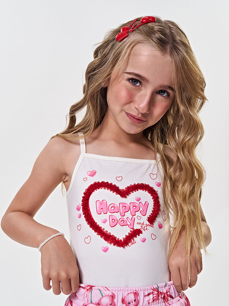 Conjunto Infantil Menina Regata Happy Day e Saia-Shorts