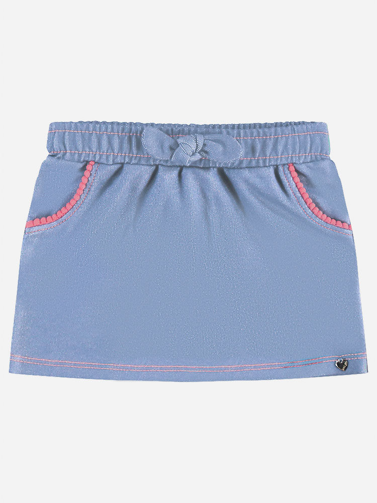 Short-Saia Bebê em Denim Médio com Laço