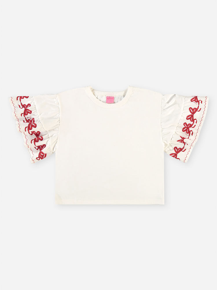 Conjunto Infantil Menina Blusa Boxy Laços e Short Waffle Vermelho