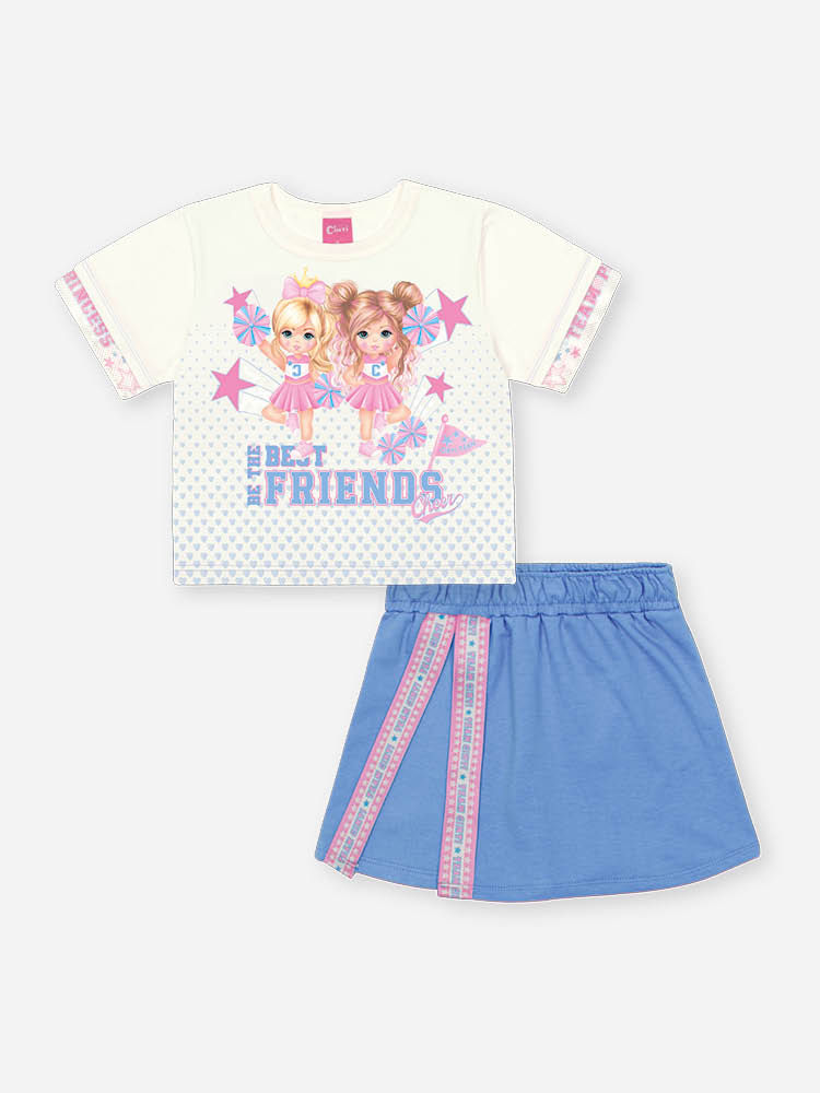 Conjunto Infantil Best Friends com Shorts Saia em Moletinho – Conjunto Menina Cinti NATURAL/AZ PROVENCE