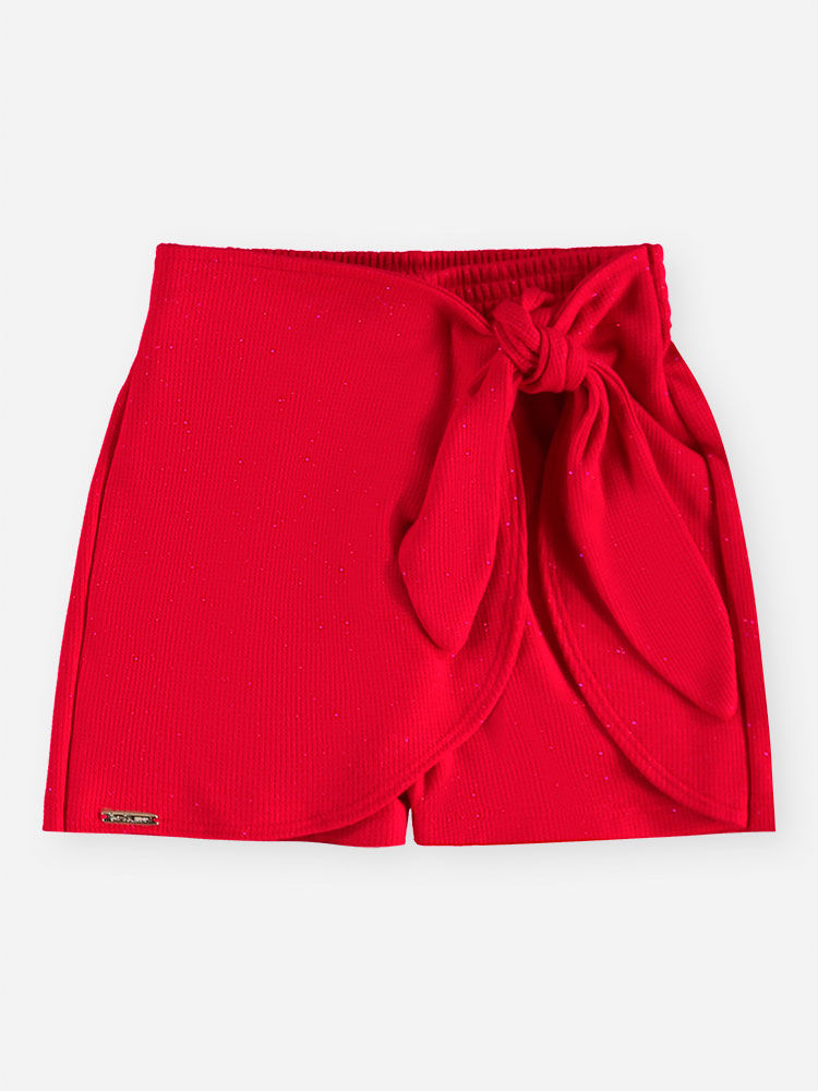 Short-Saia Infantil Menina Vermelho com Laço e Glitter