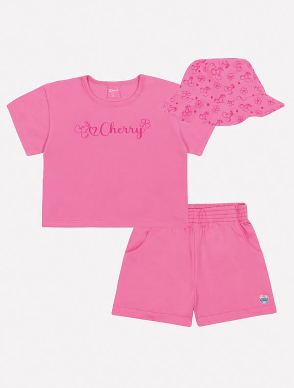 Conjunto Infantil Menina Tutti-Frutti Blusa; Short E Bucket Rosa Mundo Cinti