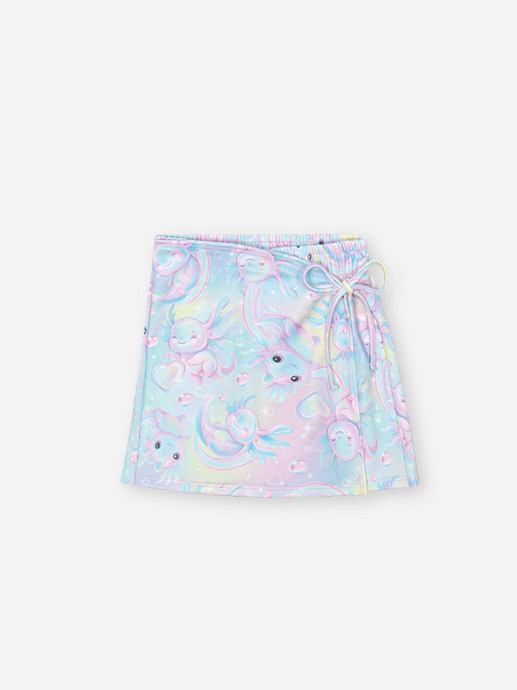 Conjunto Infantil com Blusa Cropped em Ribana e Shorts Saia Estampa Sara Salamandra – Look Menina Ve VD BRISA/LL BRUMA