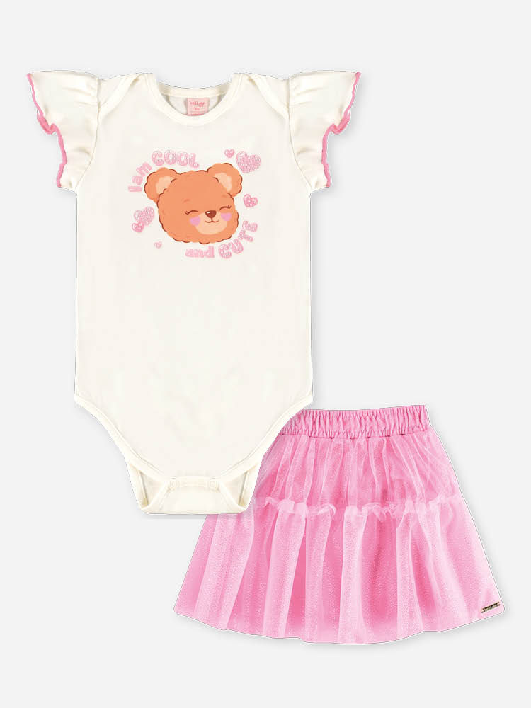 Conjunto Bebê Ursinha com Body de Strass e Saia de Tule Rosa Conjunto Bebê Ursinha com Body de Strass e Saia de Tule Rosa
