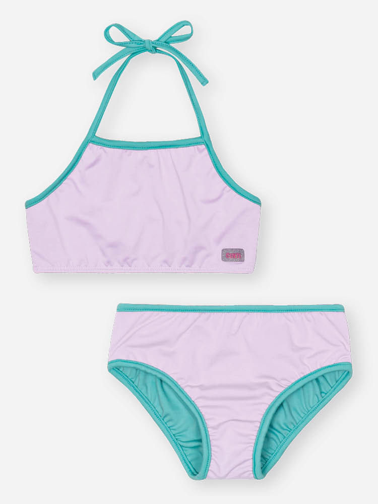 Biquíni Infantil em Malha UV Neon – Moda Praia Menina Verão com Proteção UV e Cores Vibrantes LILAS BRUMA