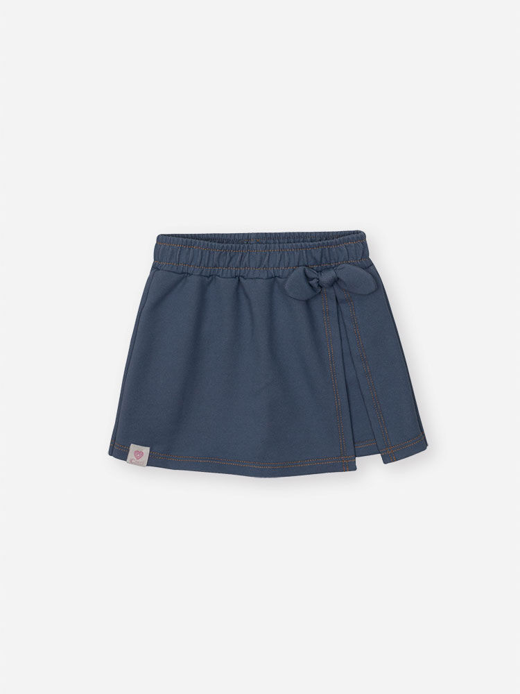 Shorts-Saia Bebê Menina Laço em Molecotton Jeans Escuro