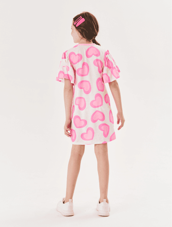 Vestido Infantil Menina Corações Rosa Cinti