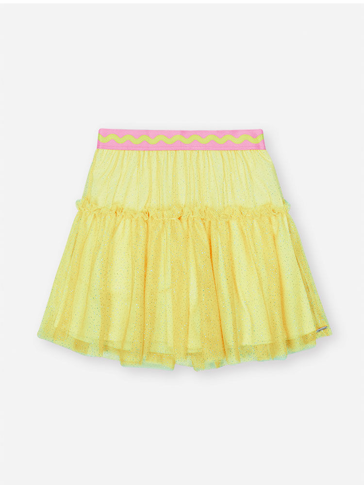 Conjunto Infantil Neon Love com Regata em Cotton e Saia Shorts em Tule Glitter – Look Menina Verão c NATURAL/AMARELO NEON