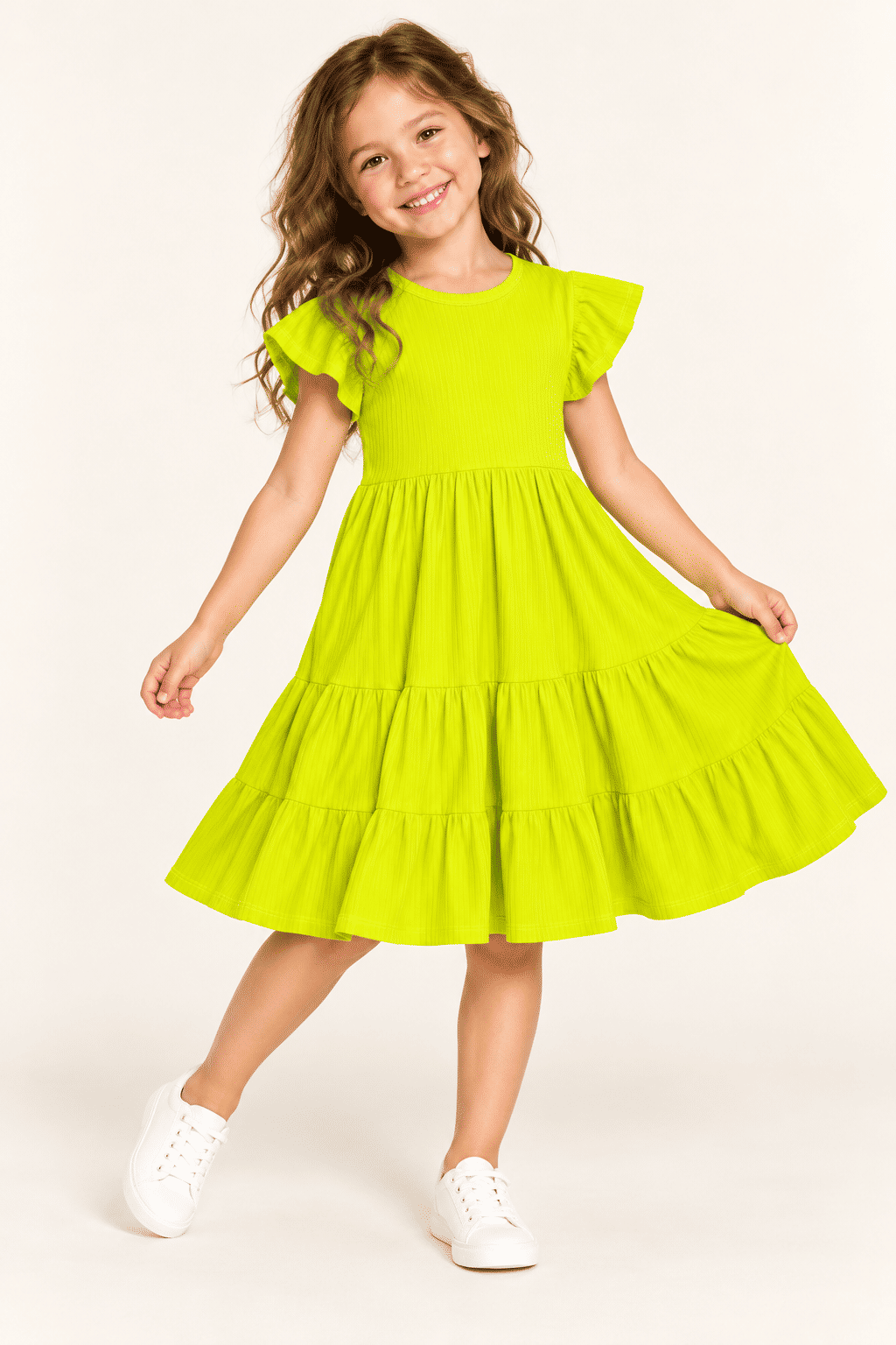 Vestido Infantil em Camadas Manga Curta Verde Vestido Infantil em Camadas Manga Curta Verde