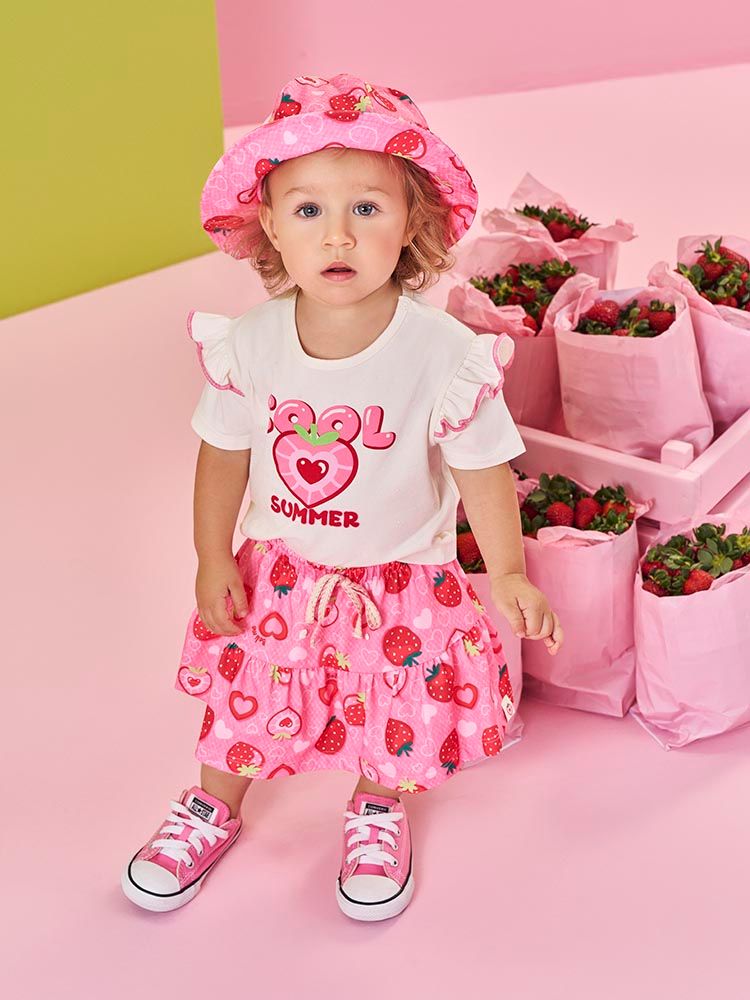 Conjunto Bebê Blusa Cool Summer e Saia-Short de Morangos
