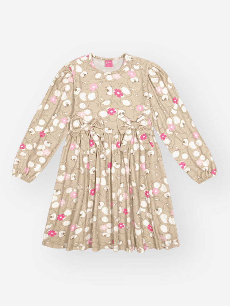 Vestido Infantil Menina com Estampa de Ursinha e Flores – Vestido Fofo Mundo Cinti