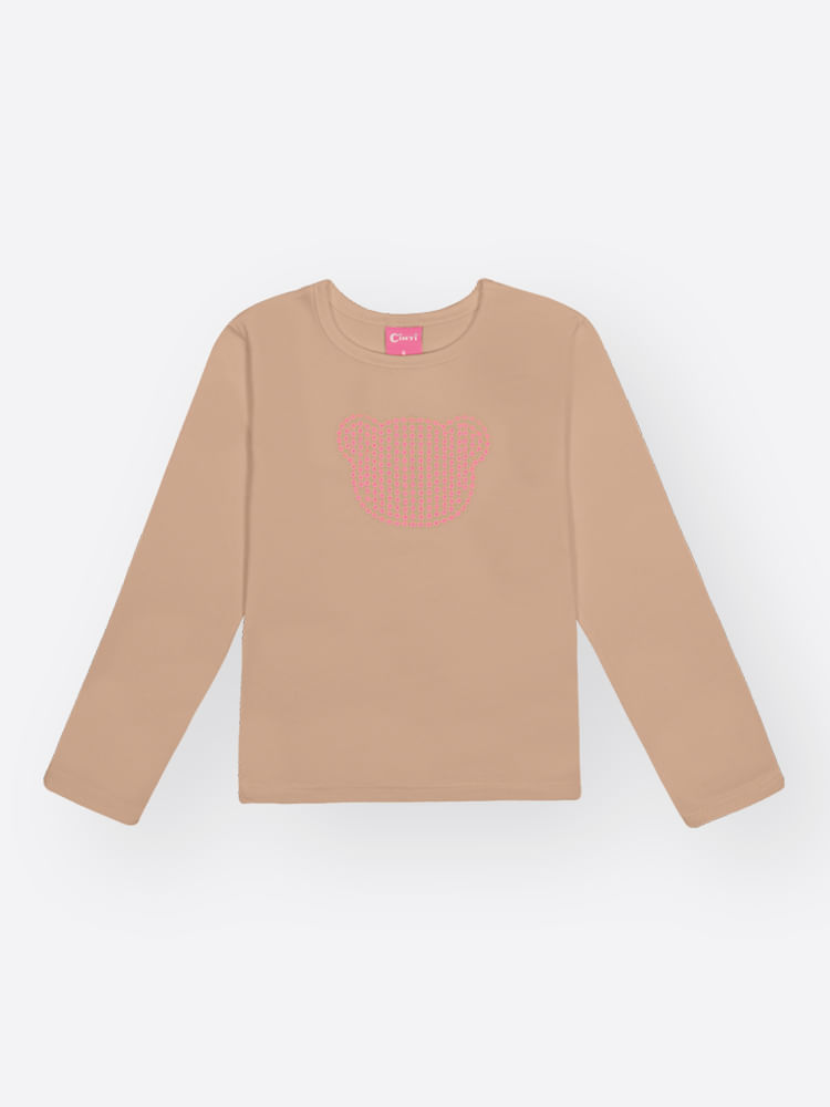 Blusa Cotton Menina Ursinho Bordado Mundo Cinti