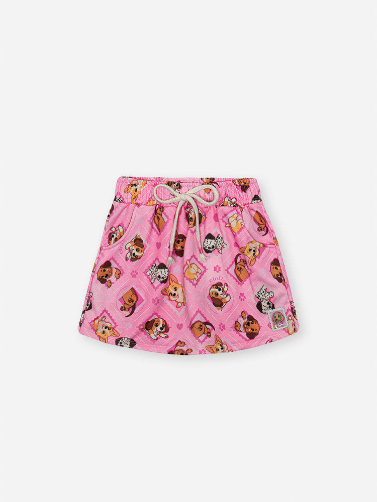 Conjunto Infantil com Blusa e Shorts Saia em Molecotton Light – Look Menina Verão com Cachorrinho NATURAL/RS CONFETE