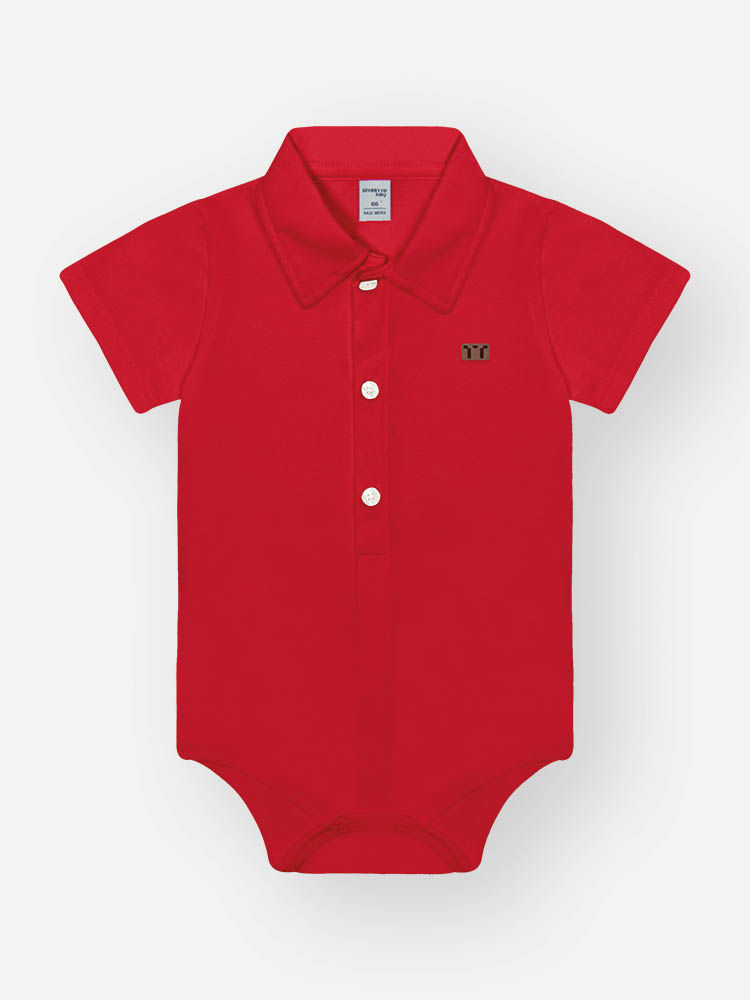 Body Camisa Infantil Divertto Clássico em Piquet com Elastano VERMELHO MARTE