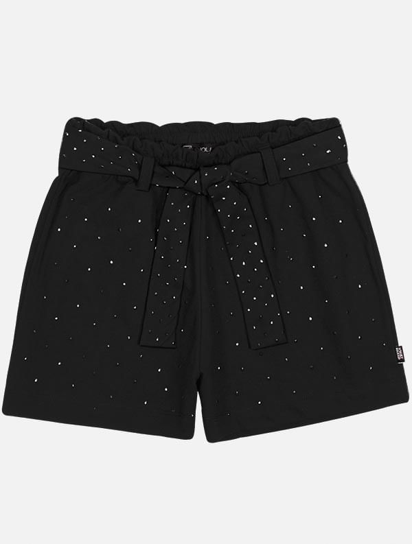 Short Clochard Teen Feminino Com Strass Preto Dway