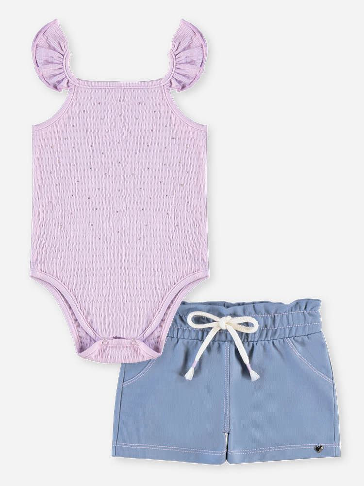 Conjunto Bebê Body com Strass e Short Clochard Jeans
