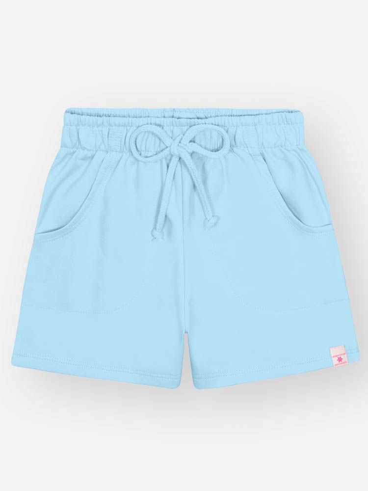 Shorts Infantil Básico em Moletinho – Short Menina Verão com Cordão AZUL AURA