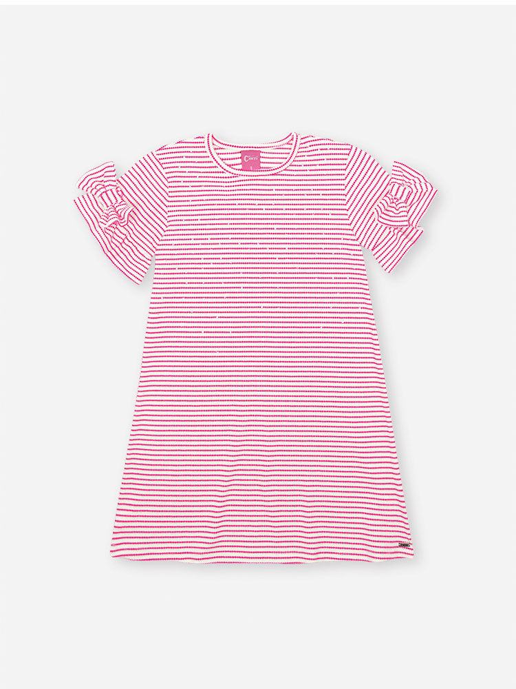 Vestido Infantil Listrado em Malha Fio Tinto – Vestido Menina Verão Rosa com Strass ROSA CRUSH