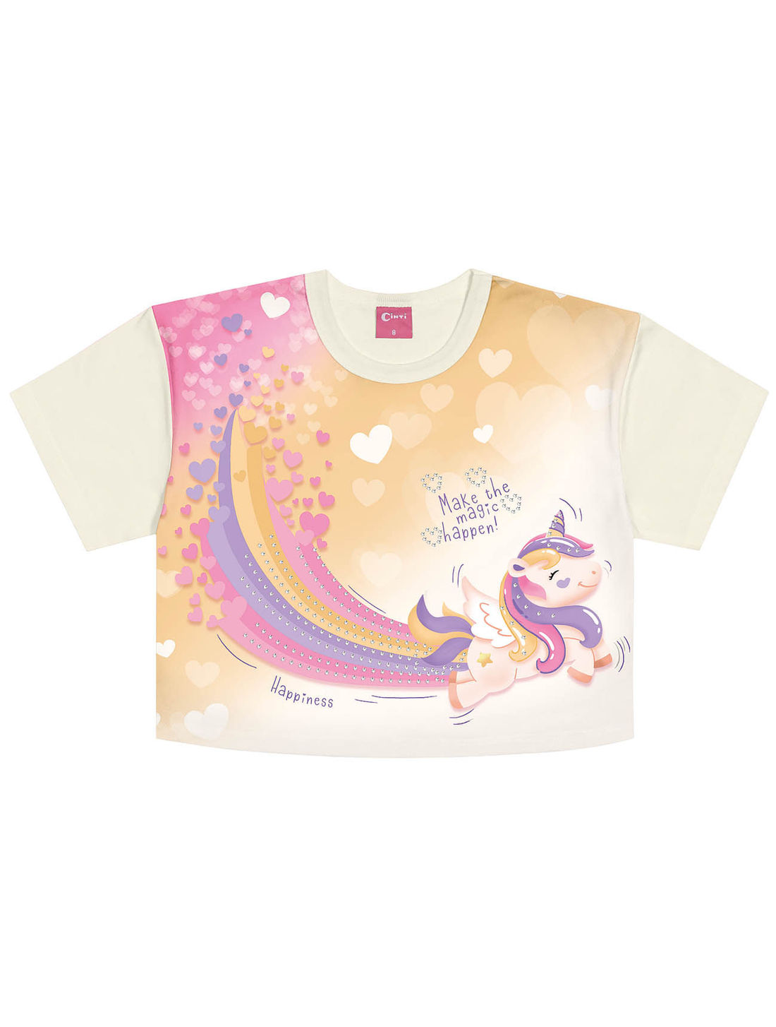 Conjunto Infantil Menina Blusa Cropped E Short Unicórnio Natural E Rosa Cinti Conjunto Infantil Menina Blusa Cropped E Short Unicórnio Natural E Rosa Cinti