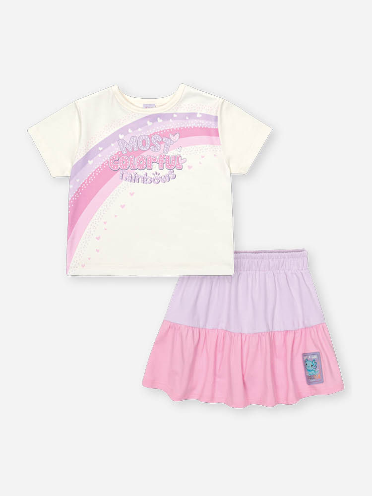 Conjunto Bebê Menina Blusa Boxy e Saia Shorts Color Block – Look Delicado Cinti Baby NATURAL/LL BRUMA/RS IOGURTE