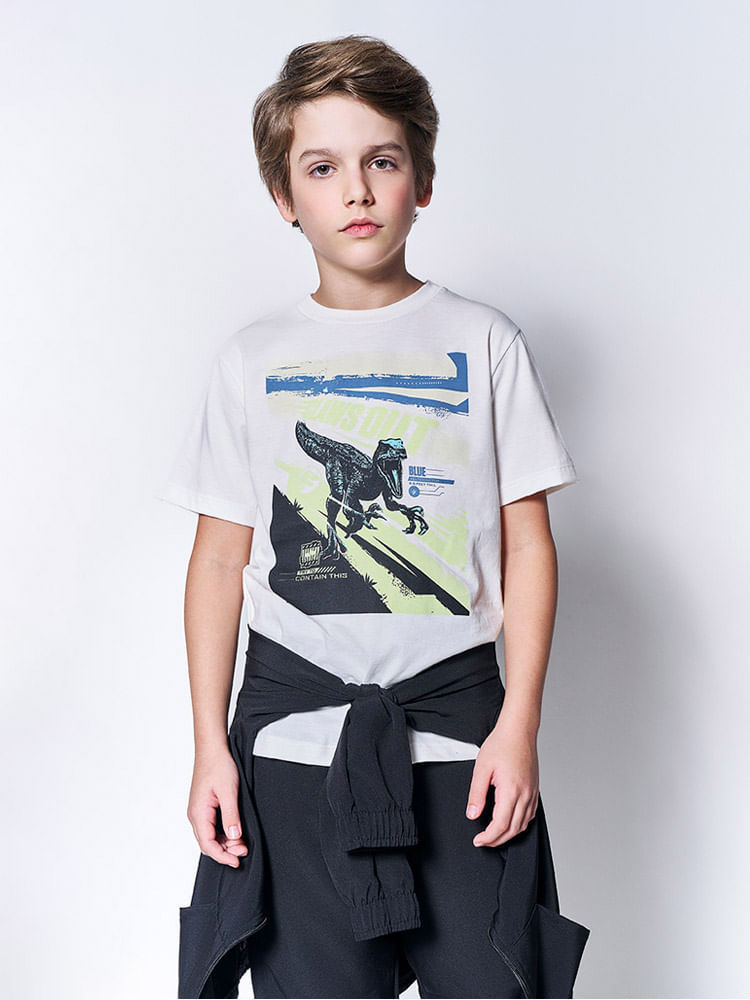 Camiseta Jurassic World Infantil Menino Velociraptor Kippos