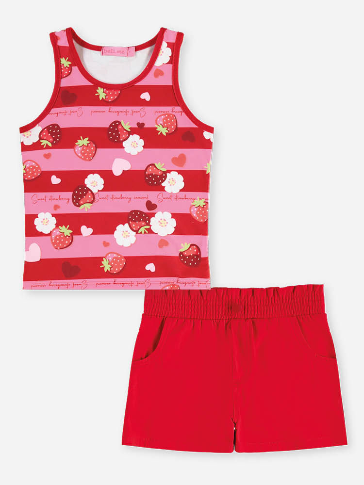Conjunto Infantil Menina Regata de Morangos e Short Clochard