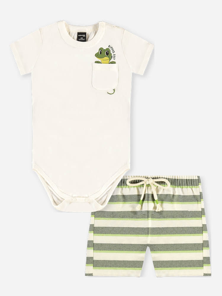 Conjunto Bebê Menino Body Lagarto e Bermuda Listrada Flour