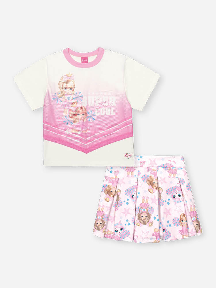 Conjunto Infantil Cheerleader com Shorts Saia Plissado – Conjunto Menina Fashion Cinti NATURAL/RS IOGURTE
