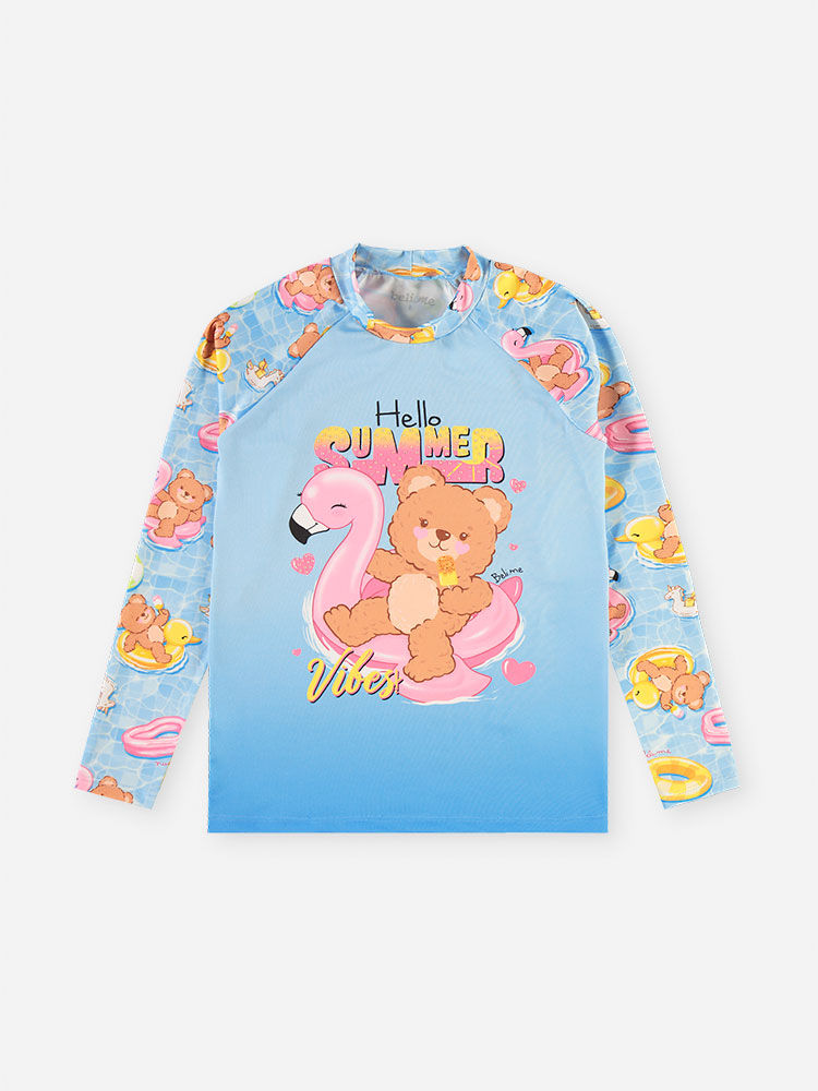 Conjunto Infantil Menina Biquíni e Blusa UV com Ursinho