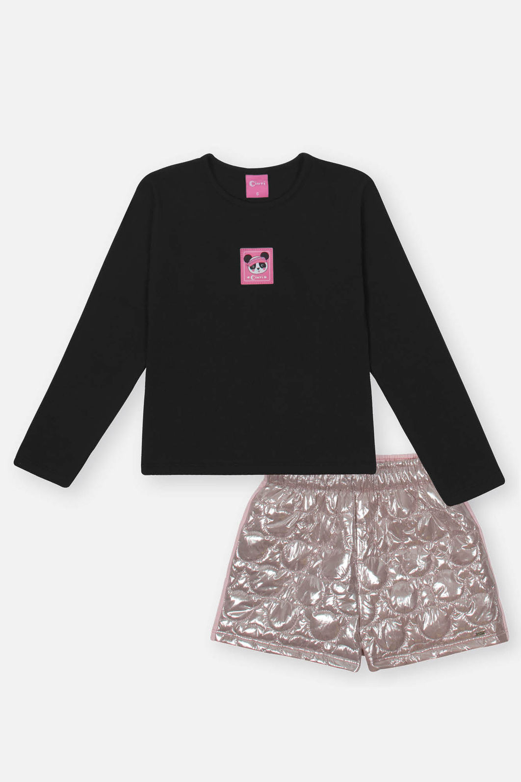 Conjunto Infantil Menina Blusa E Short Matelassê Preto Mundo Cinti