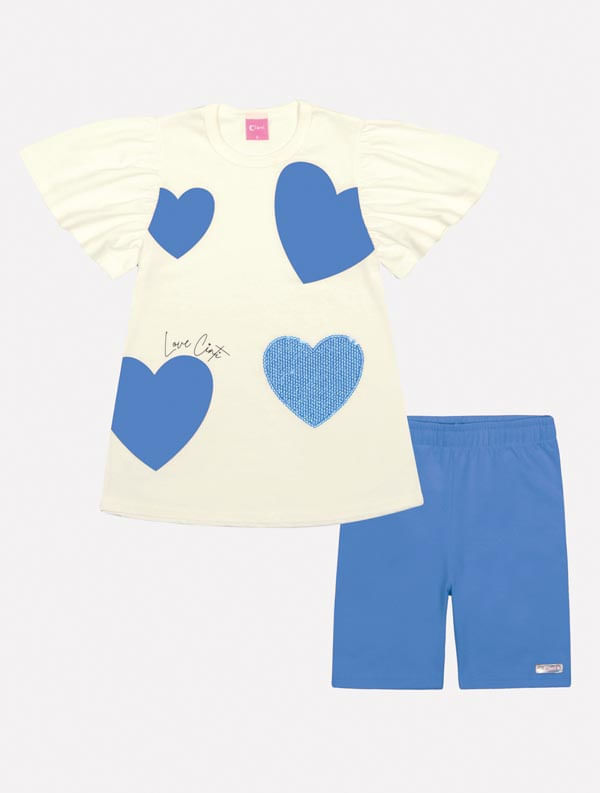 CONJ BLUSA E CICLISTA NATURAL/AZ HORTENCIA