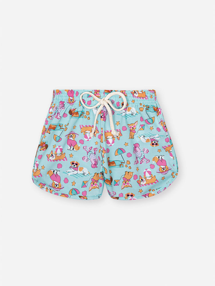 Shorts Infantil em Nylon Estampado – Short Menina Moda Praia Verão com Cordão VERDE ATOL