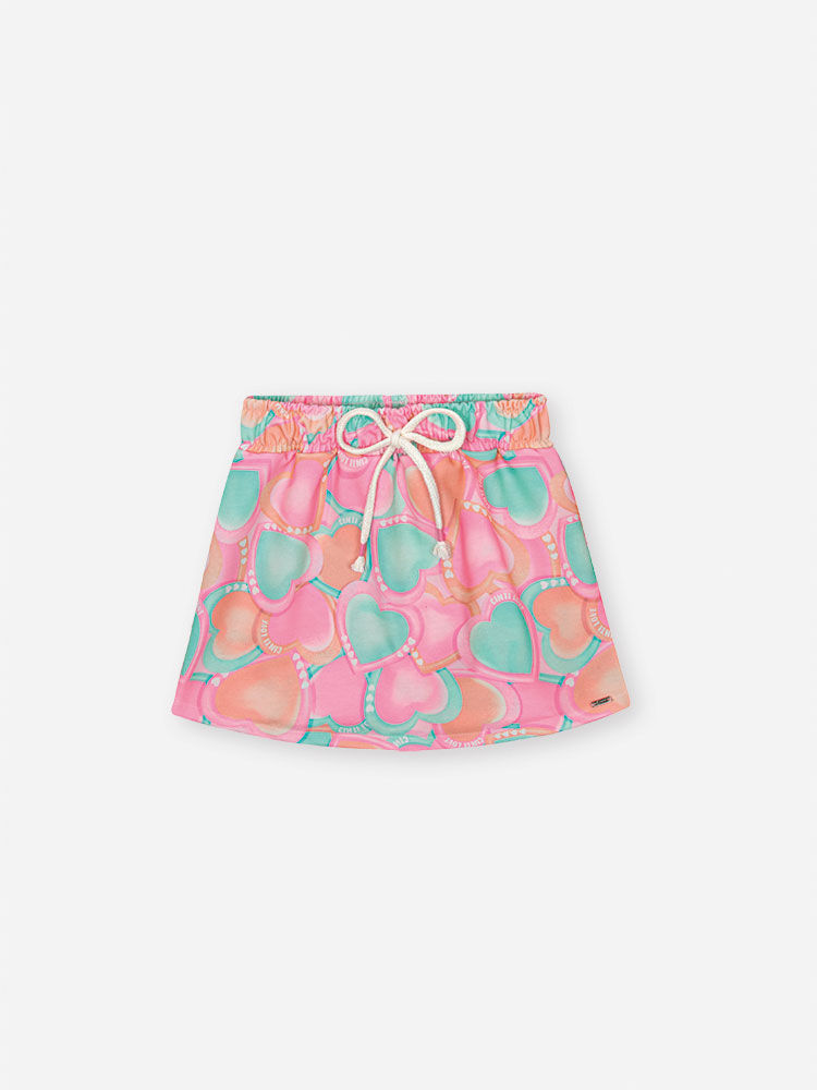 Conjunto Infantil Neon Love com Blusa Boxy e Shorts Saia Estampado – Look Menina Verão com Pompom de NATURAL/RS BARBIE