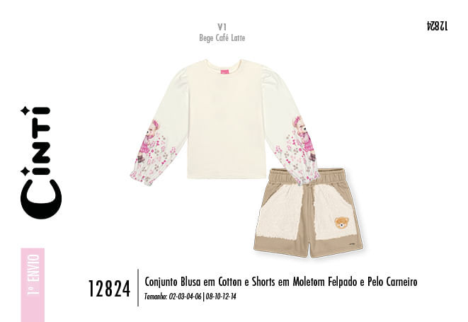 Conjunto Infantil Menina Floral Ursinha Bege Mundo Cinti