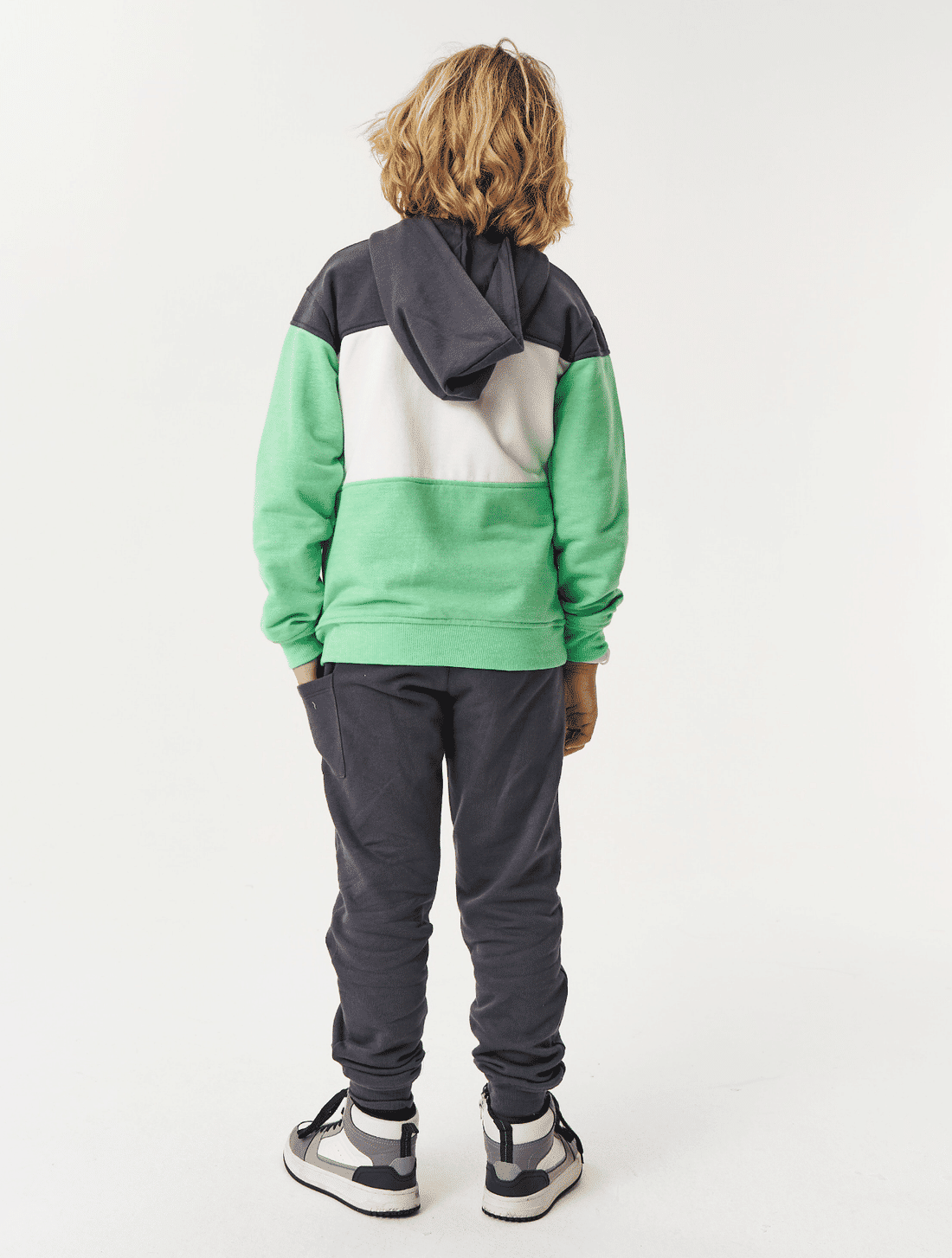 Conjunto Jaqueta Color Block E Calça Cinza E Verde CTV