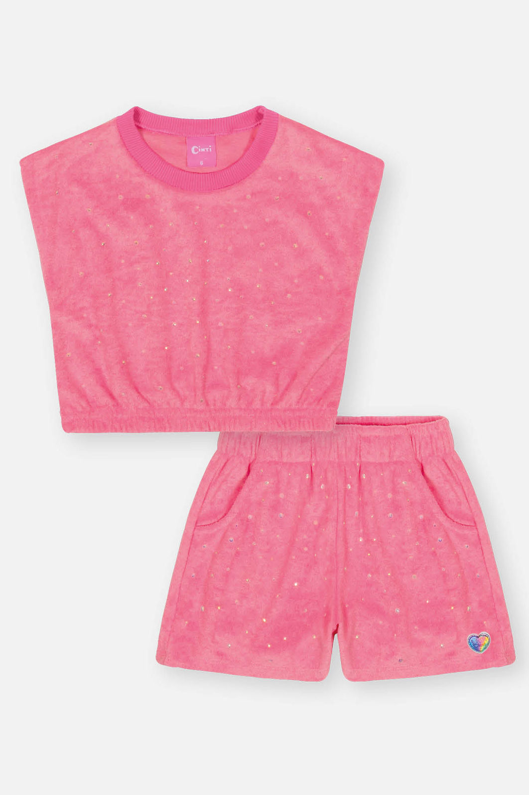 Conjunto Infantil Menina Blusa E Short Strass Rosa Mundo Cinti