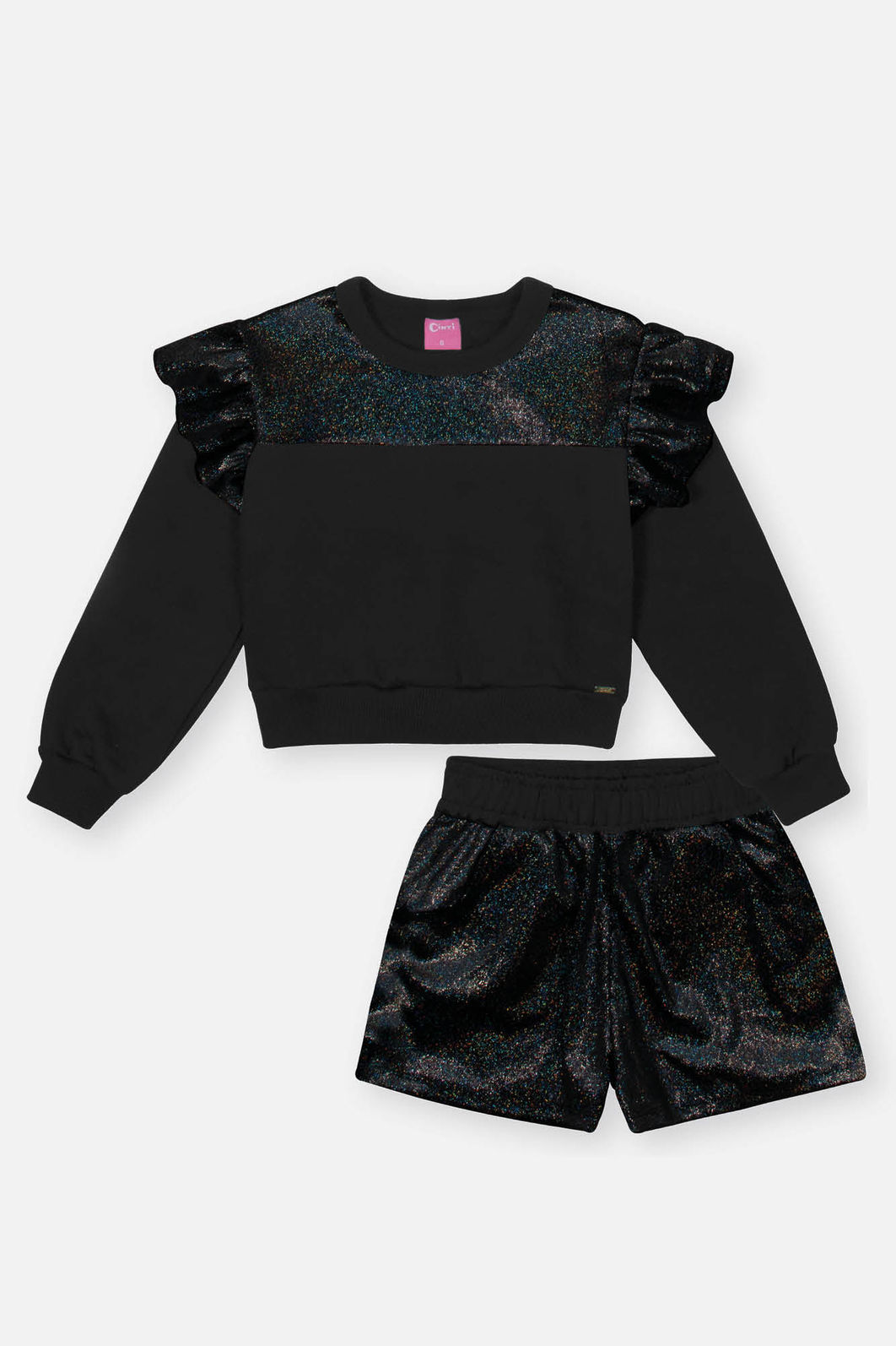 Conjunto Infantil Menina Blusão E Short Brilho Preto Mundo Cinti