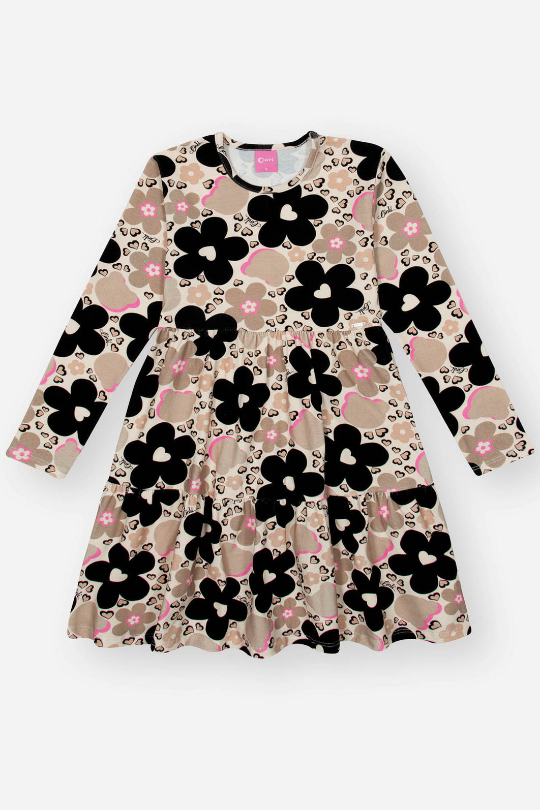Vestido Infantil Menina Floral Bege Mundo Cinti