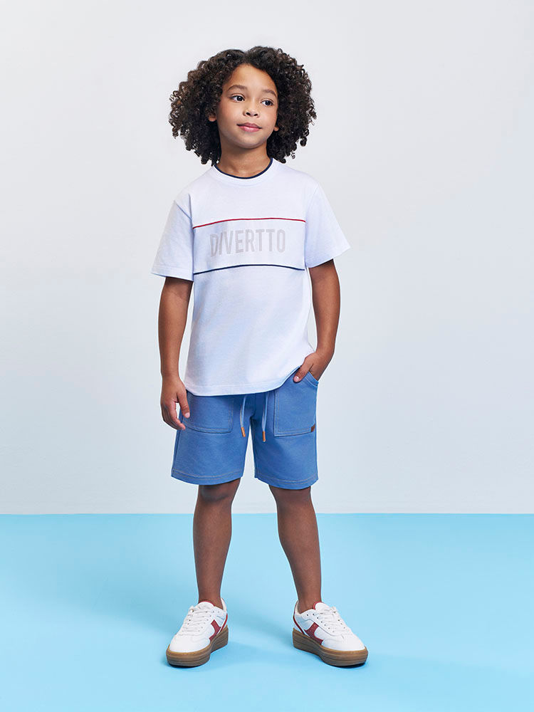 Camiseta Infantil Menino Divertto em Meia Malha Branca
