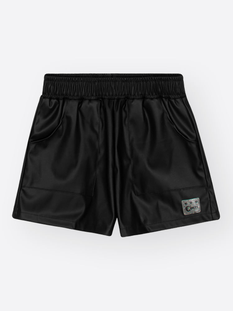 Shorts Infantil Menina em P.U Preto Mundo Cinti PRETO