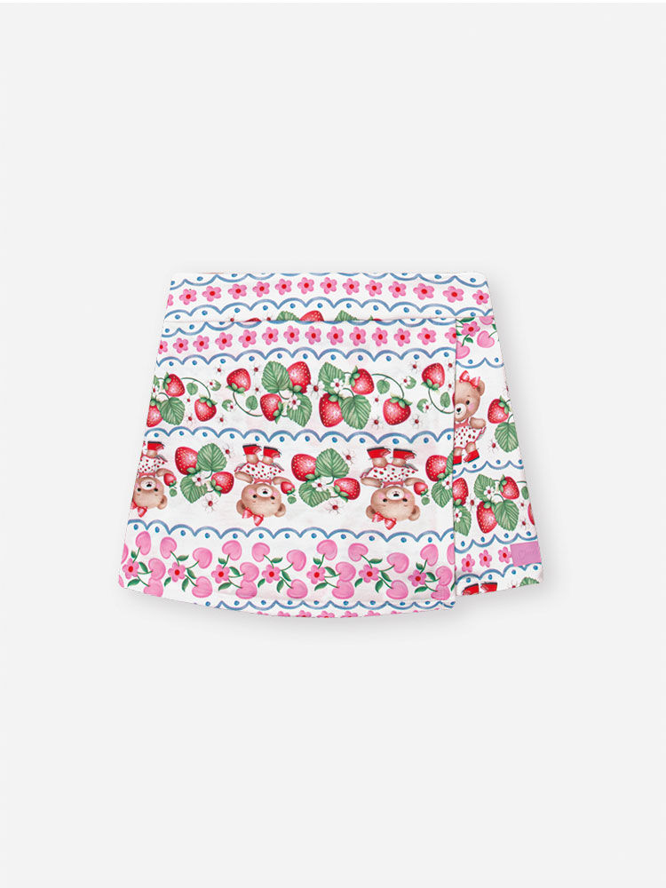 Conjunto Infantil com Blusa em Cotton Bordada e Short-Saia em Molecotton – Look Menina Verão NATURAL/RS IOGURTE