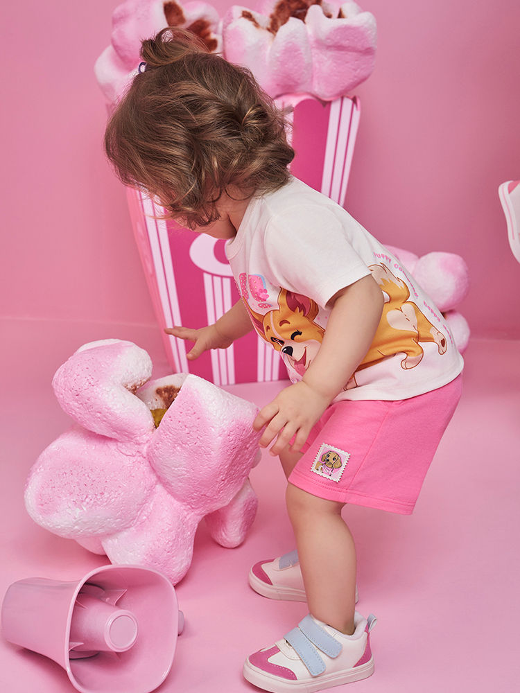 Conjunto Bebê Menina Cachorrinha com Orelhas Interativas – Blusa Boxy e Shorts em Algodão NATURAL/RS CONFETE
