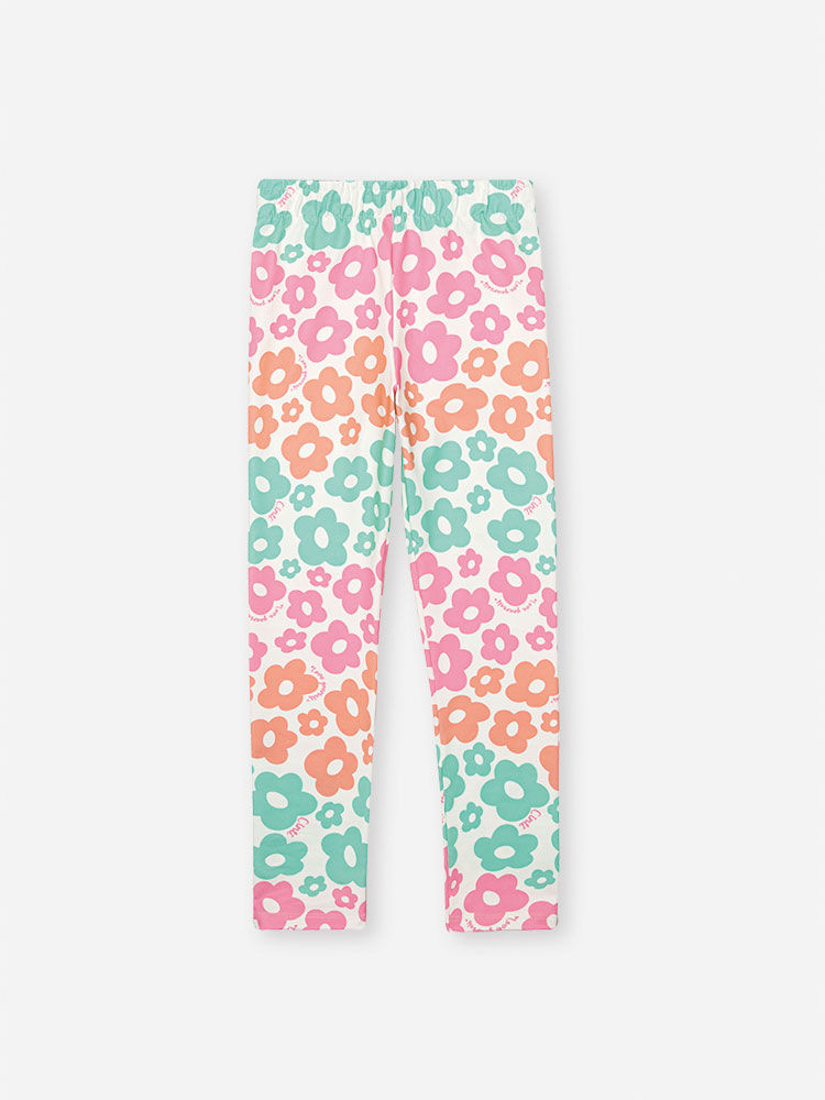 Conjunto Infantil Neon Love com Blusa em Meia Malha e Legging Floral em Suplex – Look Menina Verão c NATURAL/RS BARBIE