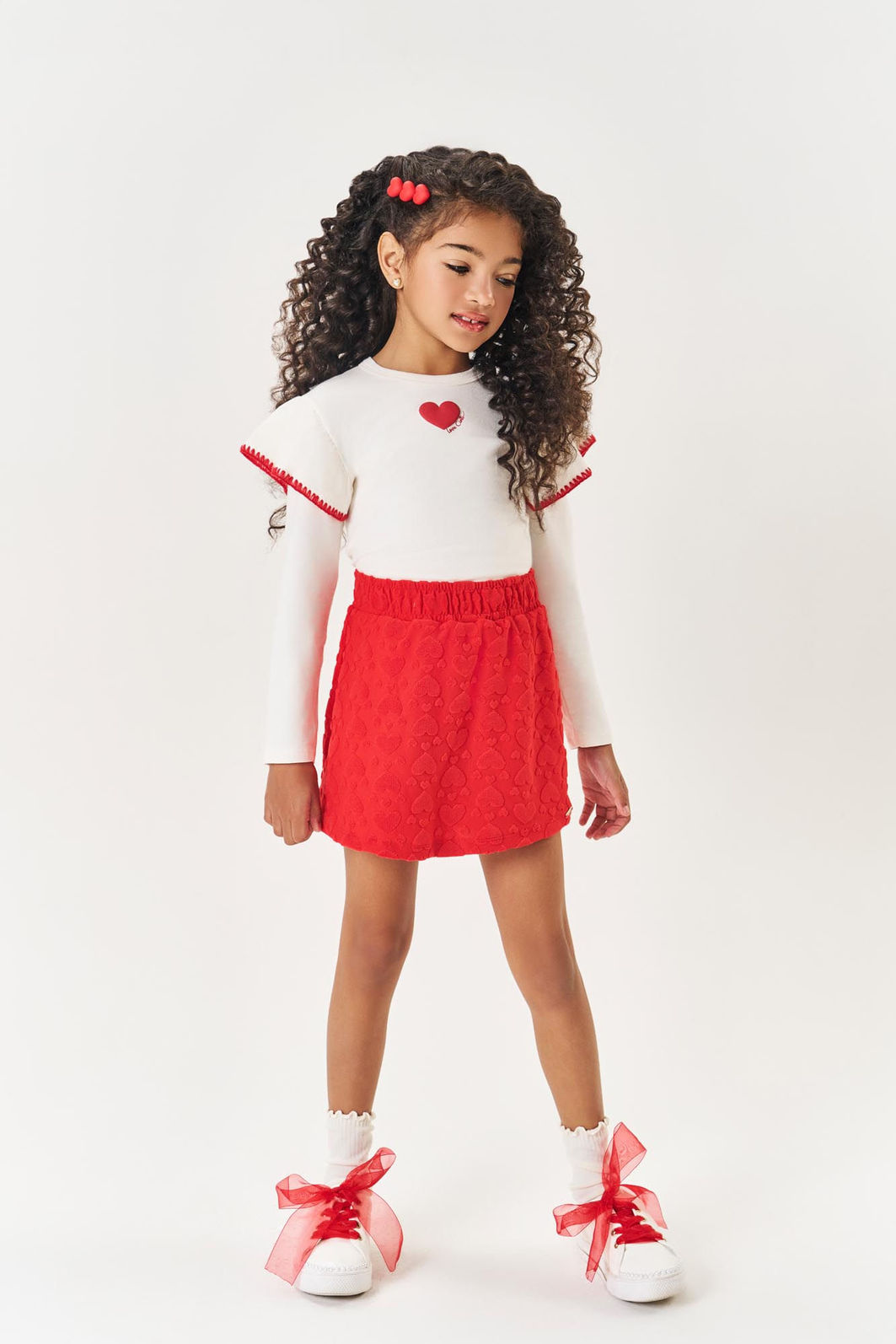 Conjunto Infantil Menina Blusa Babado E Short-Saia Vermelho Mundo Cinti