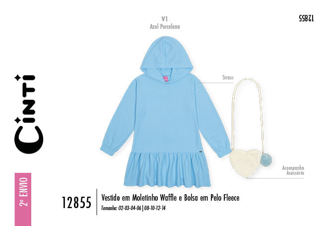 Vestido Infantil Menina Azul com Bolsa Coração em Pelo – Vestido Mundo Cinti